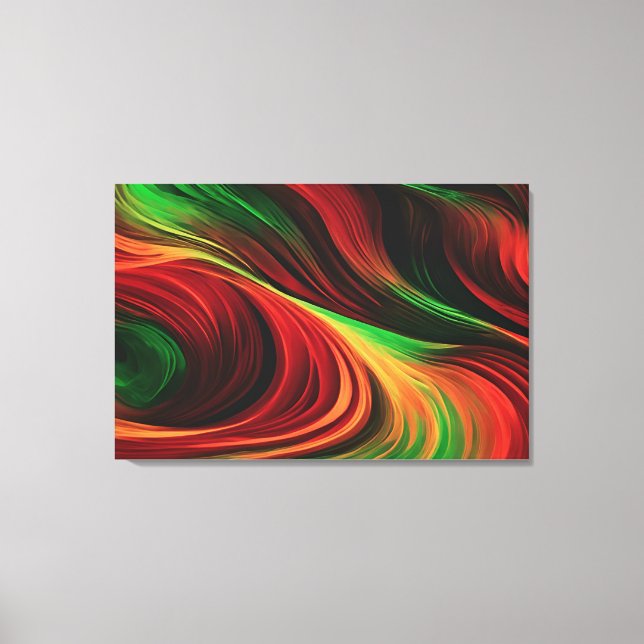 Abstract Waves In A Bend Of Red & Green Canvas Print (Front)