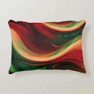 Abstract Waves In A Bend Of Red & Green Decorative Cushion