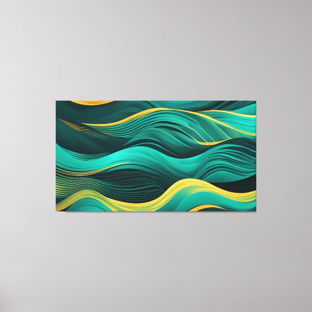 Abstract Waves In A Bend Of Teal & Yellow Canvas Print (Front)