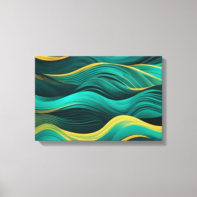 Abstract Waves In A Bend Of Teal & Yellow Canvas Print (Front)