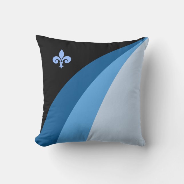 Abstract waves in blue shades & fleur de lis cushion (Front)
