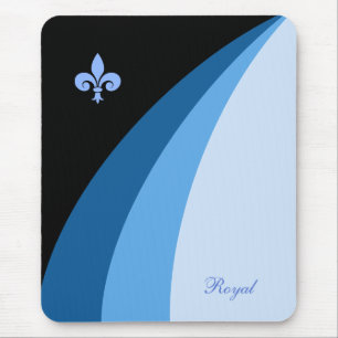 Abstract waves in blue shades & fleur de lis mouse pad