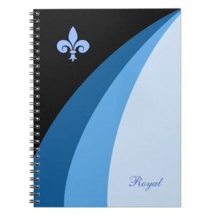 Abstract waves in blue shades & fleur de lis notebook