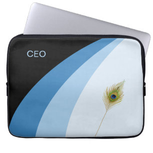 Abstract waves in blue shades & peacock feather laptop sleeve