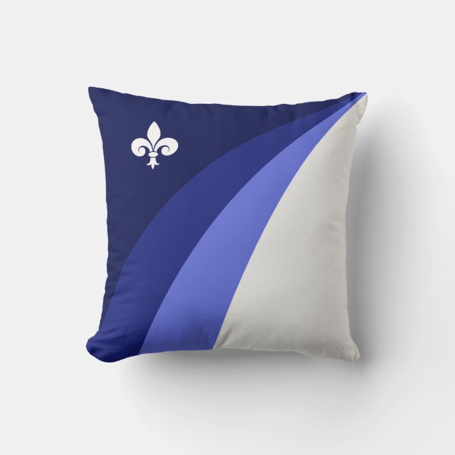 Abstract waves in blue shades & white fleur de lis cushion (Front)
