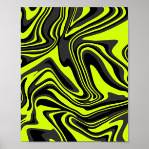 Abstract Waves in bright Green, and Black Poster