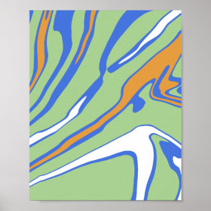 Abstract Waves in Green, Blue, Orange, & White Poster