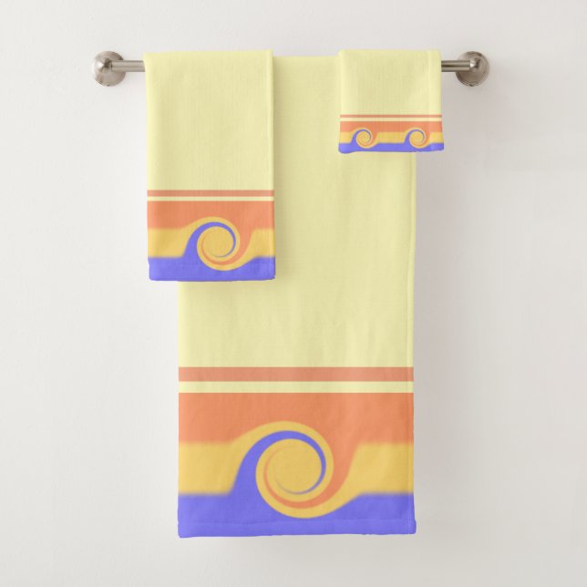 Abstract Waves in Pastel Colours Bath Towel Set (Insitu)