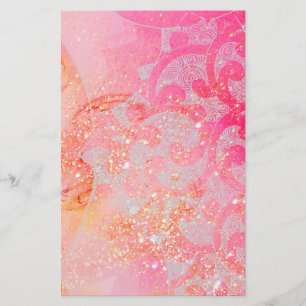 ABSTRACT WAVES L / GOLD PINK SPARKLES AND SWIRLS STATIONERY