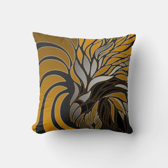 Abstract waves, lines, leaves, modern design cushion (Front)