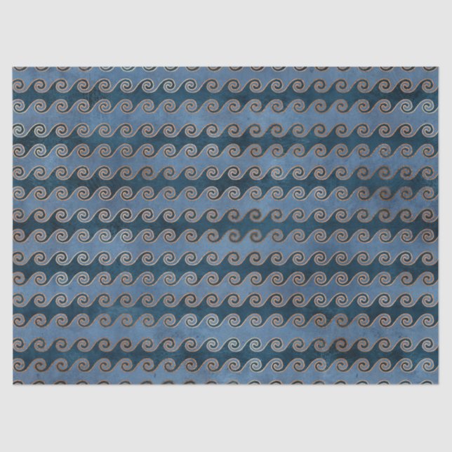 Abstract Waves on Blue Decoupage Tissue Paper (Front)