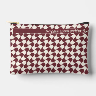 Abstract Waves Red and White with Text Accessory Pouch