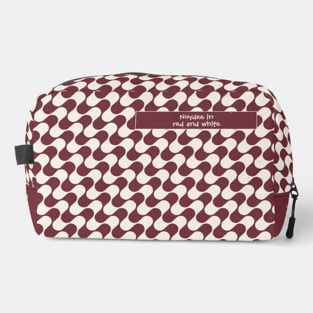 Abstract Waves Red and White with Text Dopp Kit (Front)