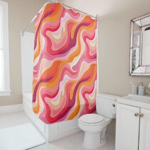 Abstract Waves Retro Pattern Pink Shower Curtain