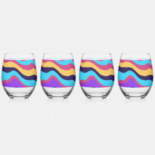 Abstract Waves Stemless Wine Glass