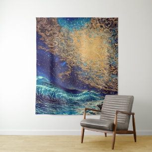 Abstract Waves Sunset Tapestry