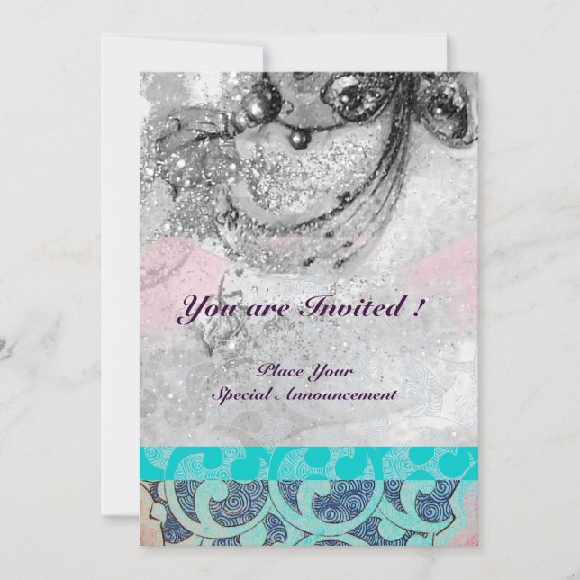 ABSTRACT WAVES Teal, Black White Blue Wedding Invitation (Front)