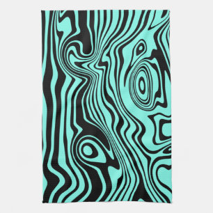 Abstract Waves Teal Blue Kitchen Towel Your Colour