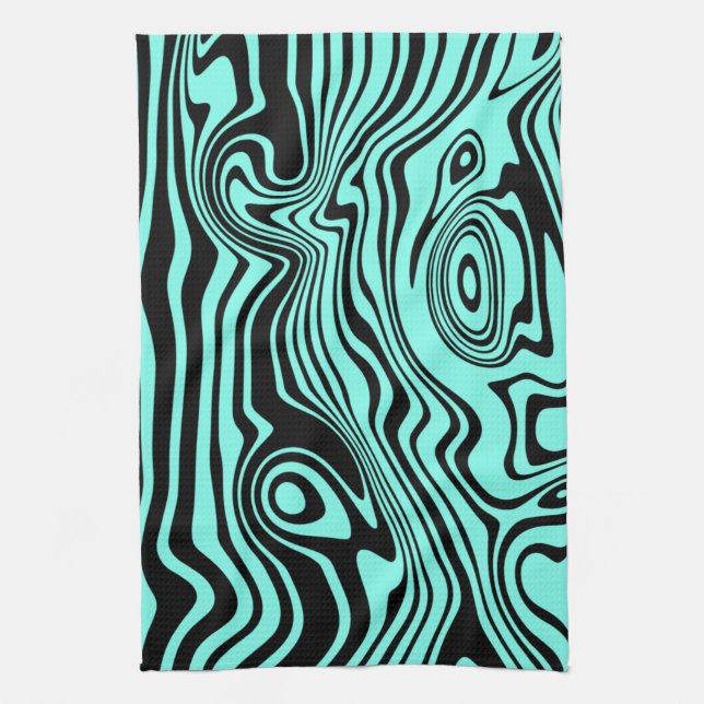 Abstract Waves Teal Blue Kitchen Towel Your Colour (Vertical)