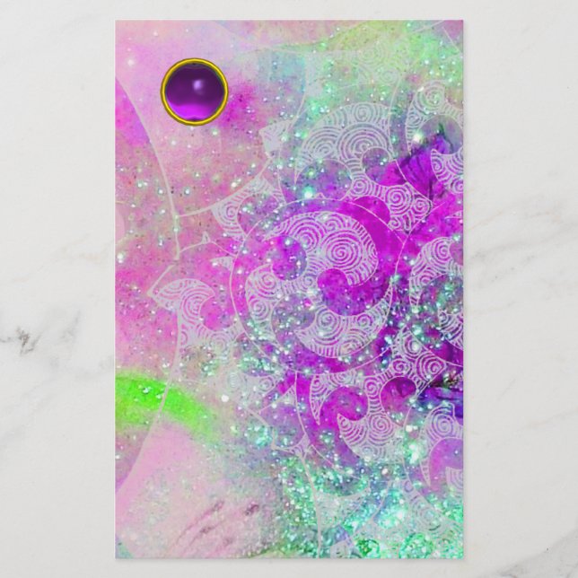 ABSTRACT WAVES Teal Blue, Pink Purple Gemstone Stationery (Front)