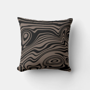 Abstract Wavy Black and Brown Striped Pillow