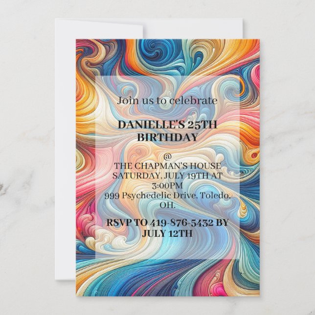 Abstract Wavy Design Birthday Party Invitations (Front)