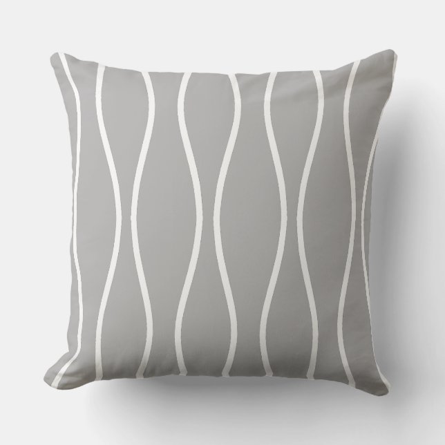 Abstract Wavy Geometric Pattern on Light Grey Cushion (Front)