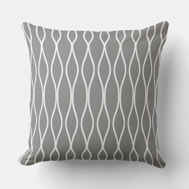 Abstract Wavy Geometric Pattern on Silver Grey Cushion (Front)