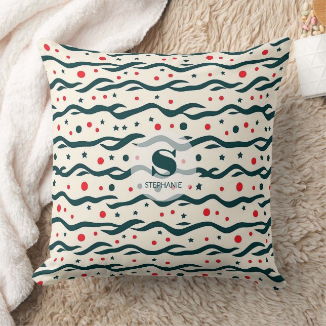 Abstract Wavy Lines and Geometric Shapes Pattern Cushion (Blanket)