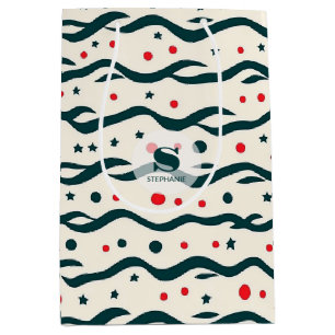 Abstract Wavy Lines and Geometric Shapes Pattern Medium Gift Bag