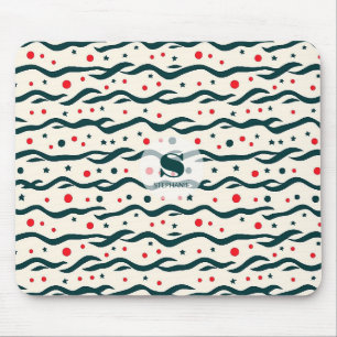 Abstract Wavy Lines and Geometric Shapes Pattern Mouse Pad