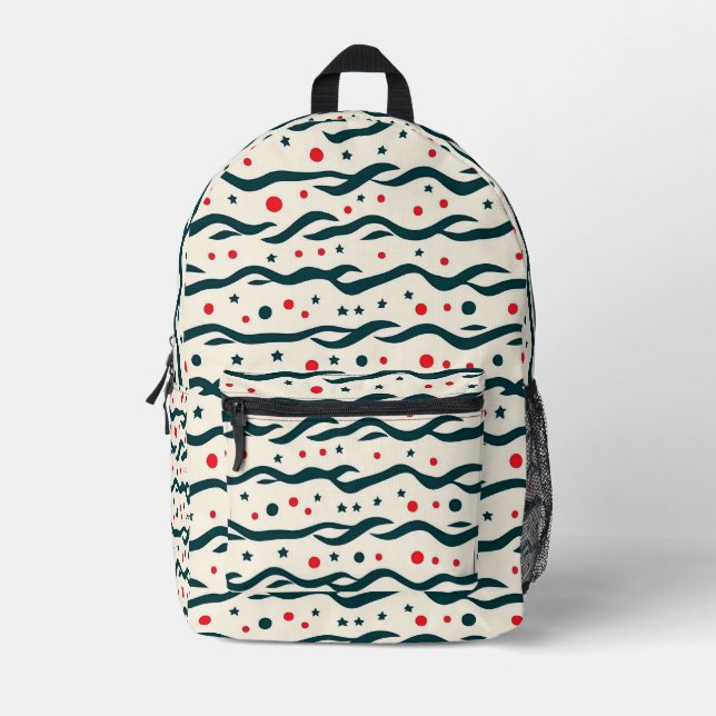 Abstract Wavy Lines and Geometric Shapes Pattern Printed Backpack (Front)