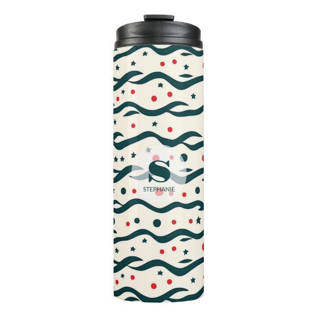 Abstract Wavy Lines and Geometric Shapes Pattern Thermal Tumbler (Front)