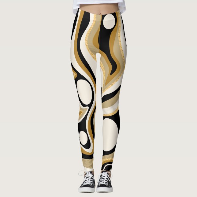 Abstract Wavy Lines Pattern Background Leggings (Front)