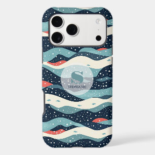 Abstract Wavy Lines with Snowflake Dots