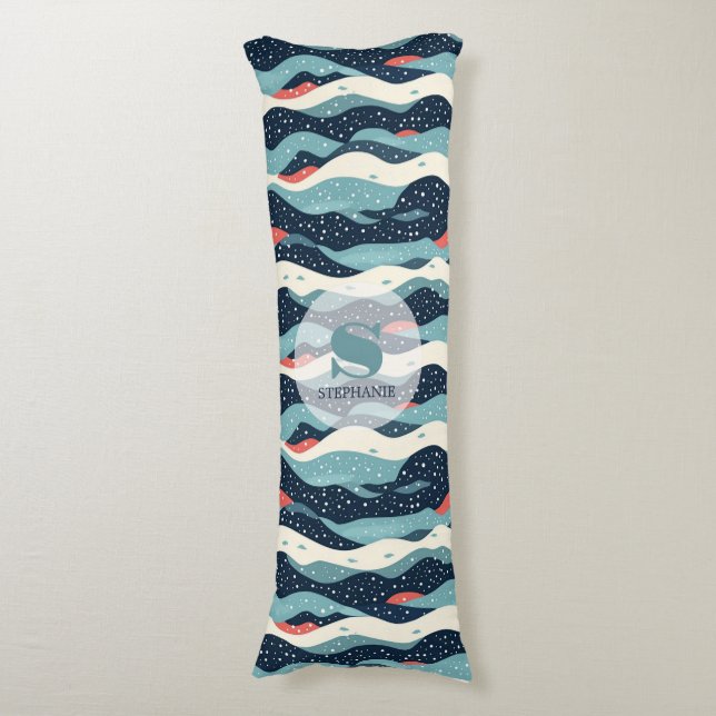 Abstract Wavy Lines with Snowflake Dots Body Cushion (Front Vertical)