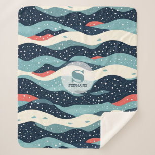 Abstract Wavy Lines with Snowflake Dots Sherpa Blanket