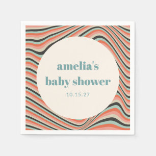 Abstract Wavy Stripe Aqua Peach Custom Baby Shower Napkin
