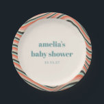 Abstract Wavy Stripe Aqua Peach Custom Baby Shower Paper Plate<br><div class="desc">Abstract Wavy Stripes Aqua and Peach Coral Custom Baby Shower Paper Plates</div>