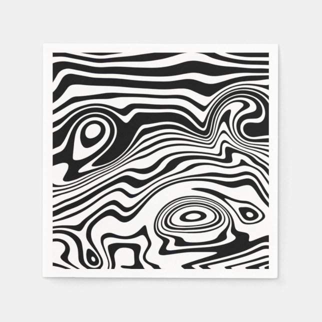 Abstract Wavy Striped Black White Napkins (Front)