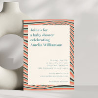 Abstract Wavy Stripes Aqua and Peach Baby Shower