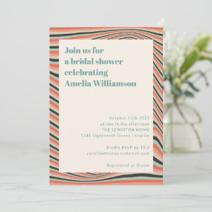 Abstract Wavy Stripes Aqua and Peach Bridal Shower Invitation