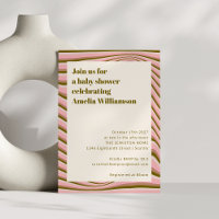 Abstract Wavy Stripes Pink and Olive Baby Shower