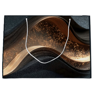 Abstract Wavy Texture with Golden Sparkles Large Gift Bag