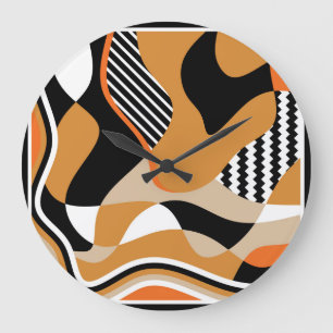 Abstract wavy: vintage black pattern large clock