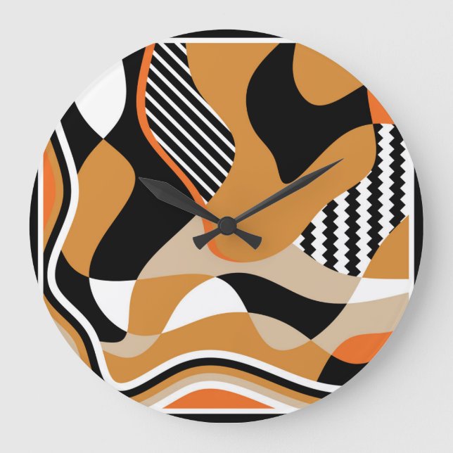 Abstract wavy: vintage black pattern large clock (Front)