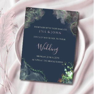 Abstract Wedding Invitation Green Navy Pink