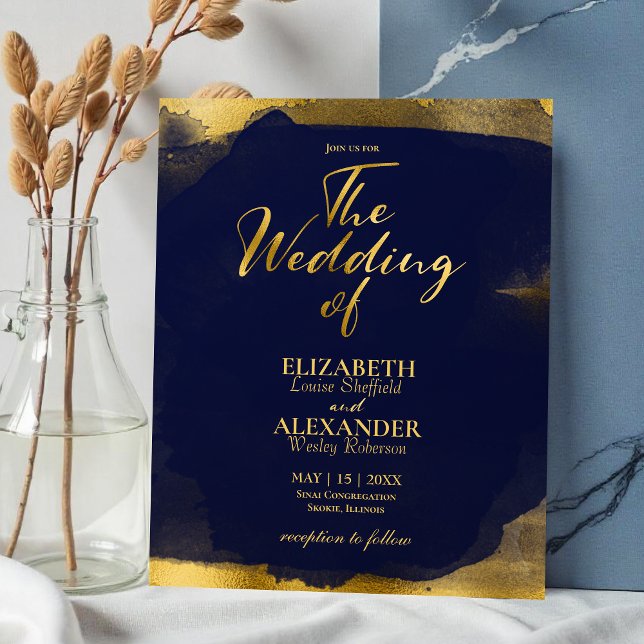 Abstract Wedding Invitations | Navy Blue Gilded (Creator Uploaded)