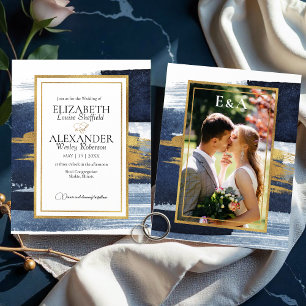 Abstract Wedding Invitations   Photo Blue Gilded