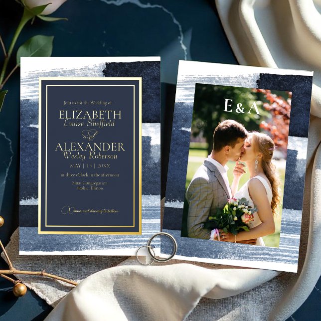 Abstract Wedding Invitations | Photo Blue Gilded (Creator Uploaded)